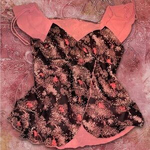 Floral Print Pink-Black Women's Ruffle babydoll top